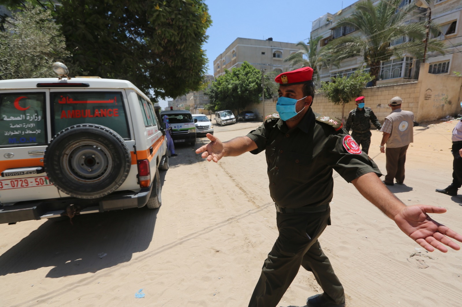 المناورة التدريبية المشتركة لمحاكاة وقوع إصابة بفيروس كورونا في حي مكتظ